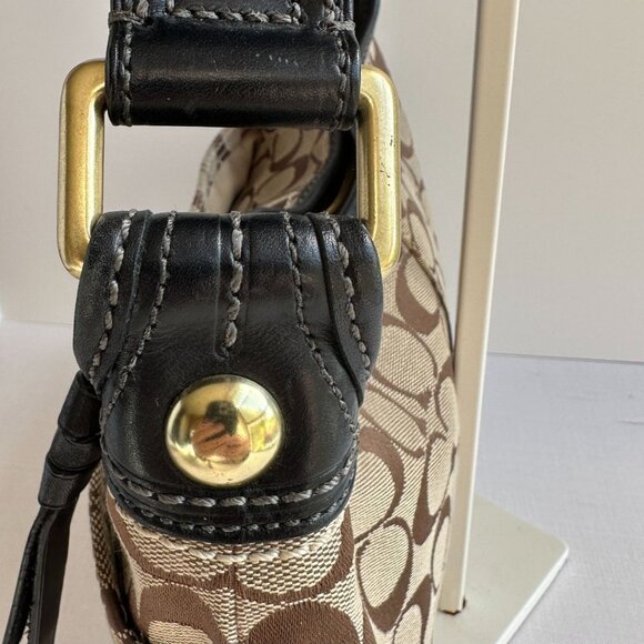 Y2K Coach Bleeker Hobo 11431, Black Tan Signature Canvas Shoulder Bag - Picture 6 of 16